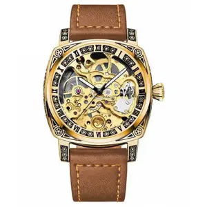 V-043 Fashionable Business   with Luminous Display 45mm Mechanical Movement Waterproof Genuine Leather Strap Casual Sports  Roulette Wheel Quartz Watch Men's ootd male outdoorfun men