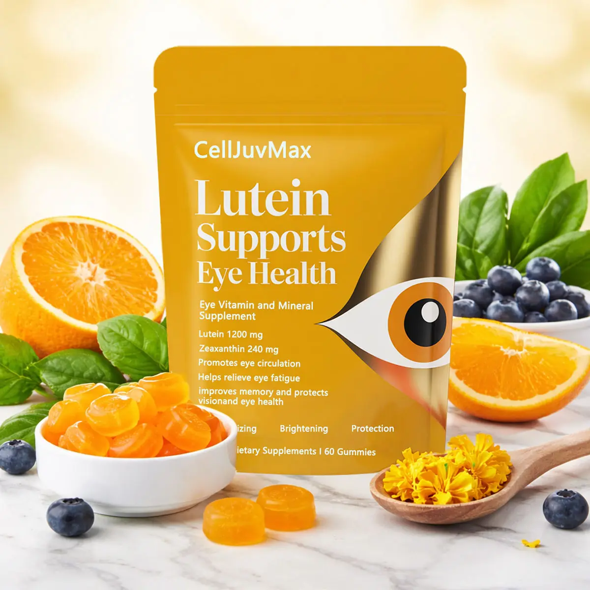 Lutein & Zeaxanthin Dietary Gummy Supplements - Ophthalmic Support Vitamins, Blue Light Protection, Berry Flavor - 60 Count with Astaxanthin, Vitamins A,C,E