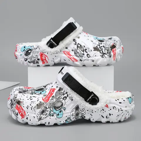 Men's Winter Fleece Lined Hollow Out Shoes, Slipper, White, Warm Casual Footwear for Cold Weather, Comfortable Textile Material, Ideal for Daily Wear, Casual Home Slippers, Indoor Slippers, Warm House Slippers