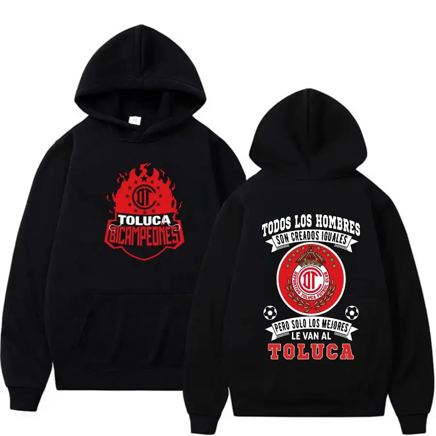 Toluca FC Football 12th Championship Shirt, Campeones Soccer Fan Hoodie, Double Sided Champion Graphic Pullover, Football Victory Celebration Hoodie for Men & Women