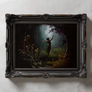 Mystical Fairy Decor, Dark Fantasy Art, Fairy in Enchanted Forest Printing, Whimsigothic Cottagecore, Room Decor, Unframed