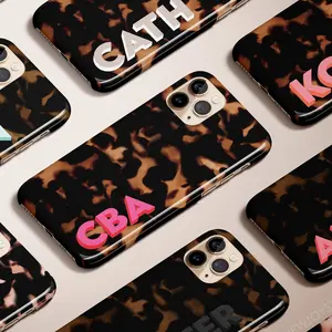 Personalised Phone Case, Small Corner Initial Tortoise Pattern Protective Cover  Fits iPhone 11, 12, 13, 14, 15, 16, 17 Pro/Pro Max