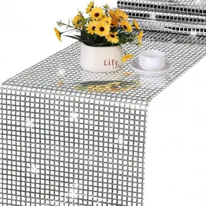 1Pcs Vintage 70s 80s Theme Birthday Party Decor – Glitter Disco Table Runner Silver Color for Ballroom Wedding Reception, Retro Single Party Supplies & Tablecloth Decoration