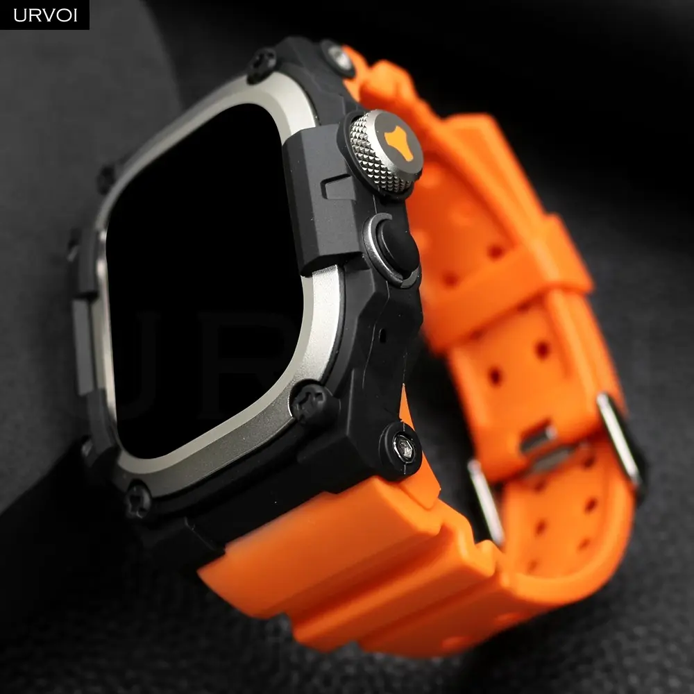 URVOI Band for Apple Watch Ultra 3 2 1 Quality Soft TPU Strap Modified FrogMan design solid case 2 in 1 Wristband stylish 49mm Smart Watch Straps Smartwatch Replacement Straps Wearable Accessories