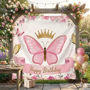 2d flat banner 1pc  Elegant Butterfly Decorative Background Suitable A Flutter of Magic: Princess Butterfly’s Enchanted Royal Birthday，Wings, Wishes, and Royal Kisses: An Enchanted Birthday Soirée