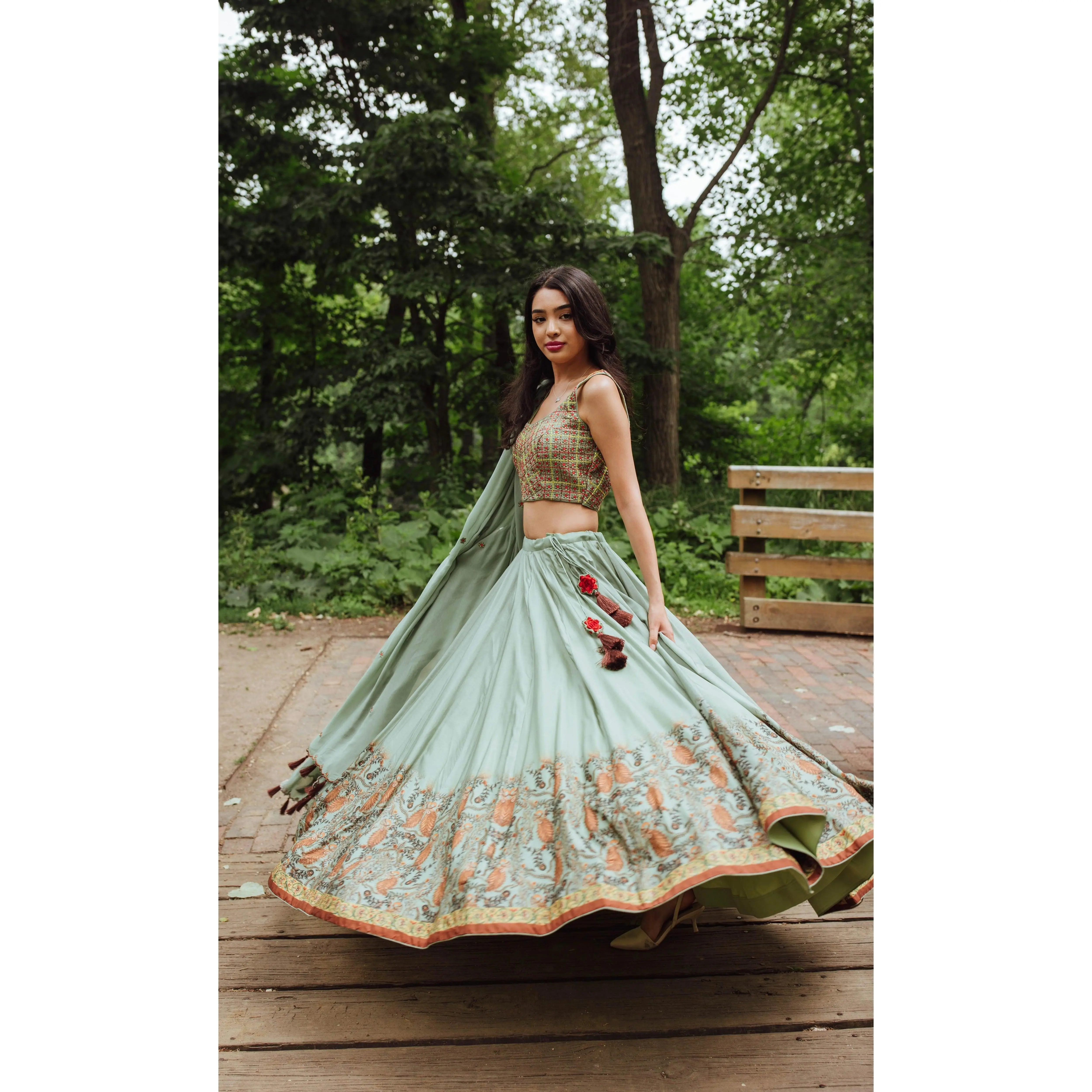 Ramone Pistachio Lehenga with Embroidered Choli and Dupatta