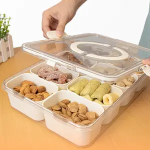 Snackle Box Container Divided Serving Tray with Lid and Handle 8 Compartment Portable Snack Box Containers Clear Storage Organizer for Fruit Candy Nuts Veggie Perfect for Road Travel Party tubber ware