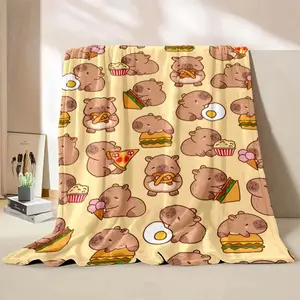 Cute Capybara Cartoon Blanket Soft Plush Throw Cozy Warm Flannel Blanket for Sofa Bed Kids Room Nursery Travel Home Decor Gift