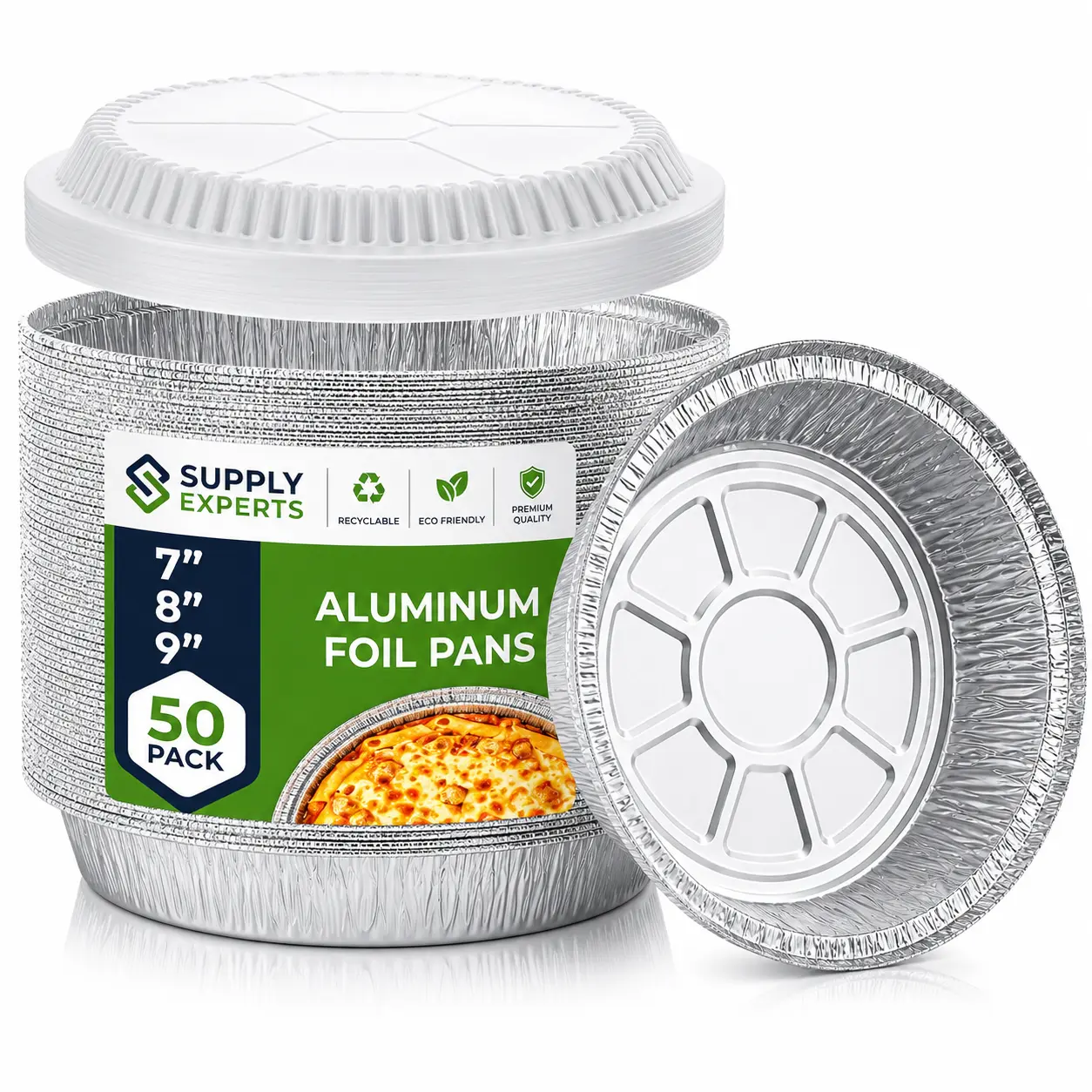 Disposable Round Aluminum Foil Pans with Clear Lids, 50 Sets (7/8/9 in Sizes), Oven & Freezer Safe Kitchen Bakeware for Baking, Meal Prep