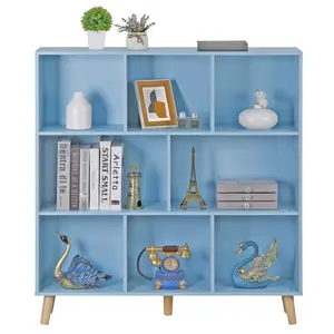 Zenstyle 3-Tier 8 Cube Bookshelf Wood Storage Organizer Open Shelf Display with Legs, Blue
