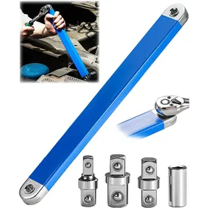 Offset Extension Wrench, 15Inch Zero Degree Ratchet Tight Reach Wrench Extender, Socket Wrench Tool with Square Drive Adapters (1/2", 1/4", 3/8"), Universal Extensions Wrench for Small Place