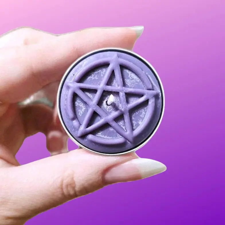 Pentacle Tea Light Natural Soy Wax Handmade Candles Black Purple Lavender Blue or Pink for Witchcraft Altar