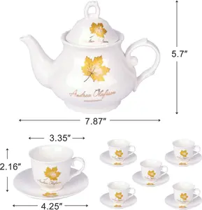 Nw3Lbs Set of  13-Piece Porcelain Tea Set, Elegant Ceramic Teapot with 6 Cups & Saucers for Afternoon Tea Party, Ideal Coffee Gift Set for Adults