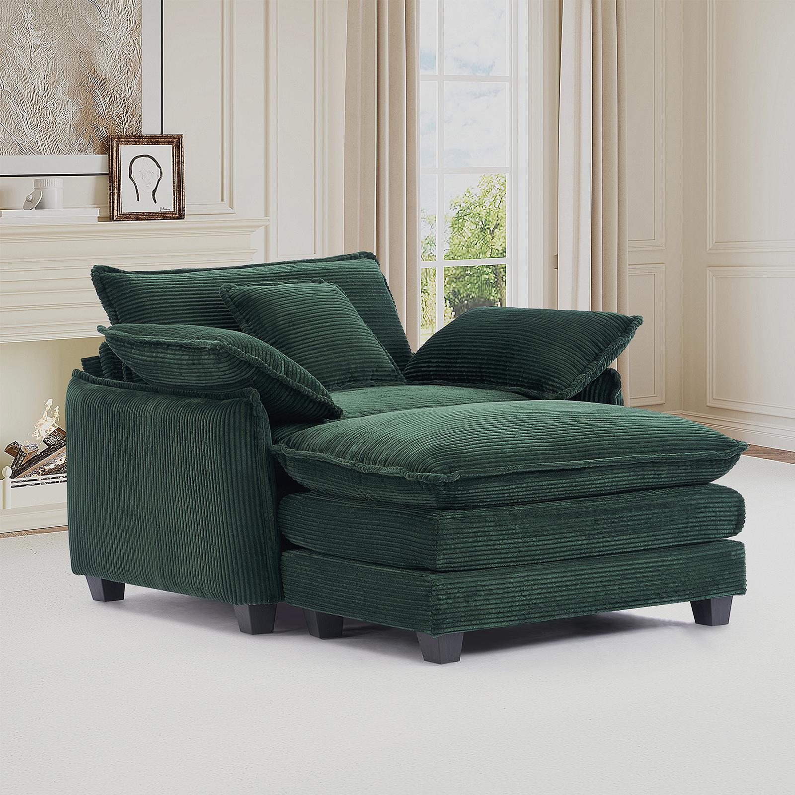Oversized Chair with Ottoman, Modern Corduroy Sofa Bed, Single Sofa Chaise, Large Upholstered Sofa for Living Room, Bedroom