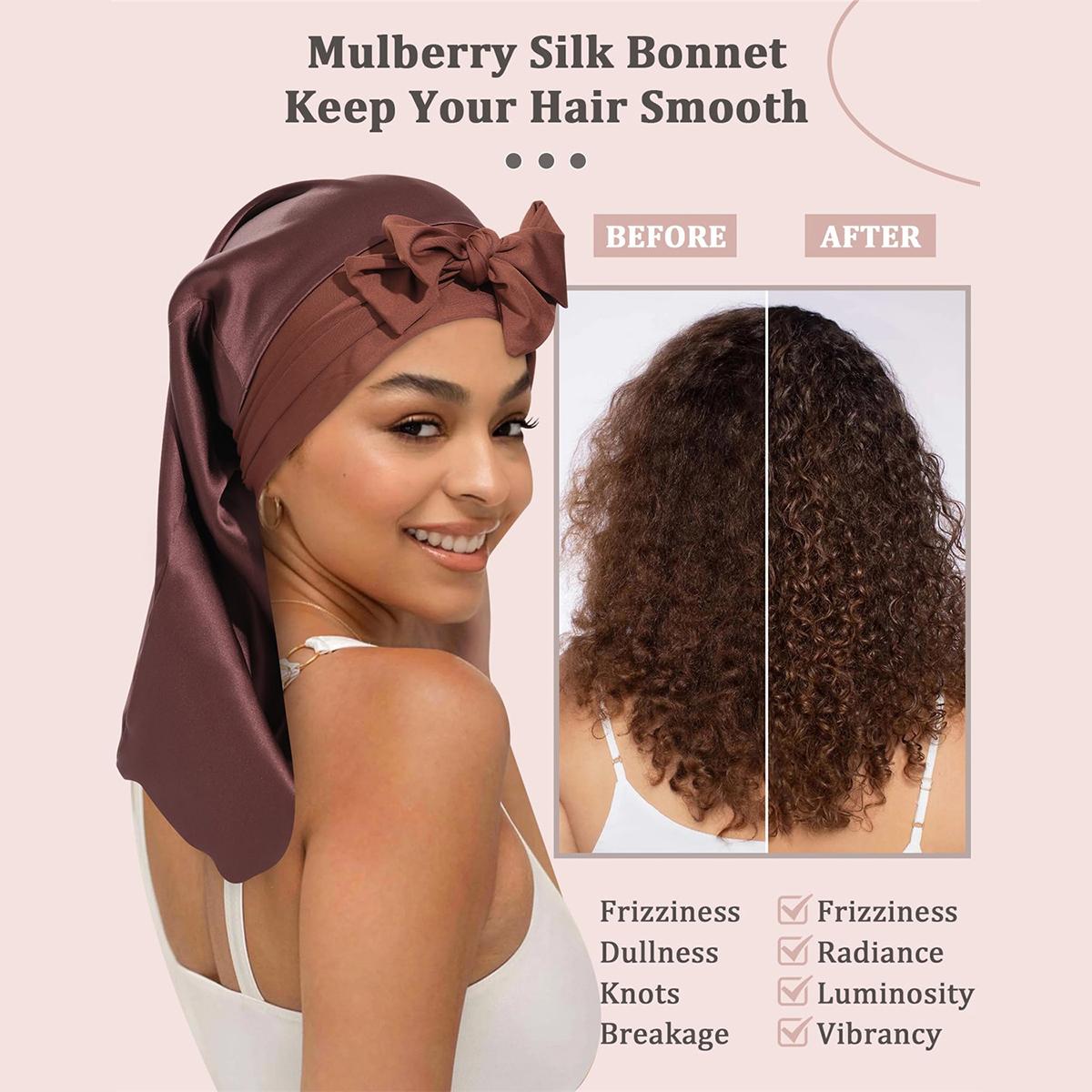 100% Mulberry Silk Bonnet for Women Long Hair Bonnet Natural Silk Sleeping Cap with Elastic Tie Band Hair Bonnets for Hair Nightcap Gifts for Female