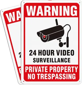 2-Pack Private Property No Trespassing Sign, 24 Hours Video Surveillance Sign, Reflective Aluminum, Waterproof & UV Protected Warning Sign, Security Camera Sign for Indoor or Outdoor