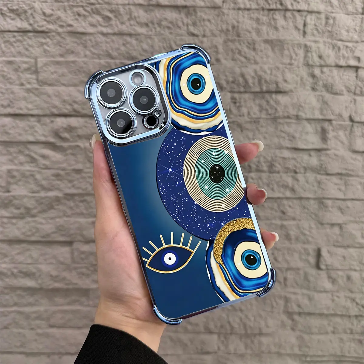 YK2 Blue Evil Eye Four-Corner Airbag Phone Case For iPhone 17 Air 16 Pro Max 15 14 13 12 11 Plus Pro Samsung S21 S22 S23 S24 S25 S26 Plus Ultra FE Minimal & Exquisite, Shockproof Durable, Perfect for Gifts