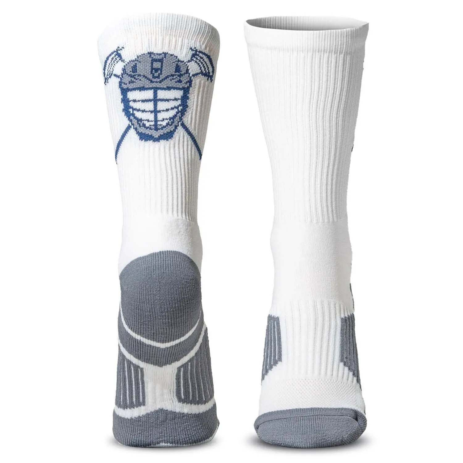 Men's Mid-Calf Lacrosse Sport Socks - Athletic Style, Helmet Print, Moisture-Wicking, Performance Blend Fabric, All Seasons, Comfortable All-Day - White Adult Socks, Great Gift for Any Occasion
