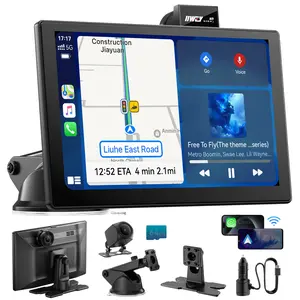 IK9 9" Wireless CarPlay & Android Auto Screen, Portable Car Stereo with 4K Dash Cam & 1080p Rear Camera, CarPlay with Backup Camera, Touch Screen GPS Display, Mirror Link, Apple Car Play Screen, Free 64GB