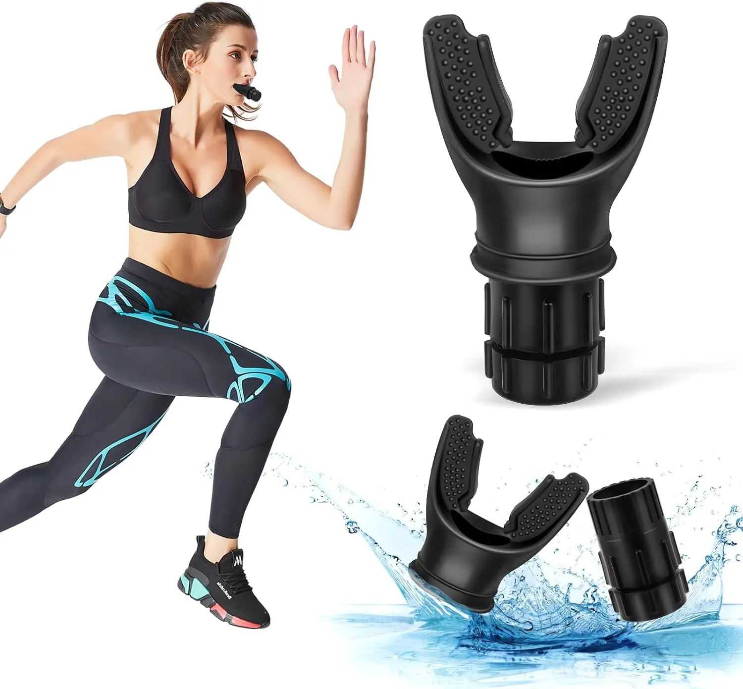 Portable breathing trainer, adjustable resistance setting/breathing trainer, enhance strength and endurance, black