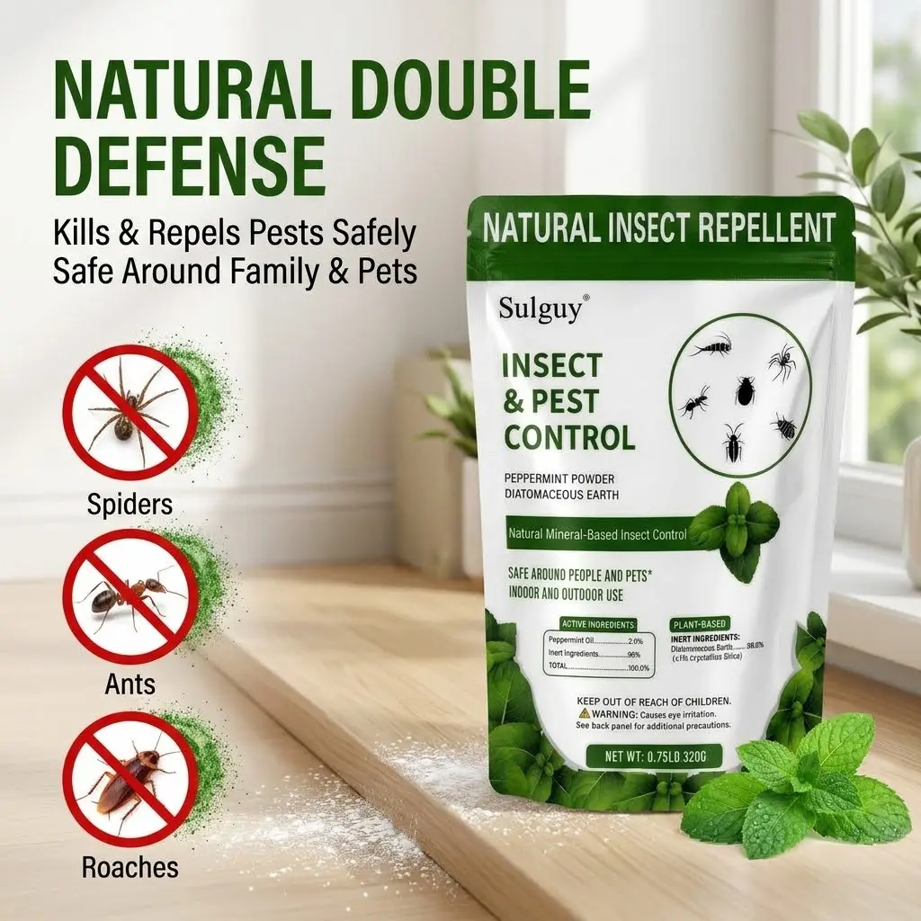 Sulguy Diatomaceous Earth Food Grade Powder with Peppermint - Crawling Insect Killer for Bed Bugs, Roaches, Ants, Fleas - Indoor & Outdoor Pest Control | Family & Pet Safe | 0.75lb