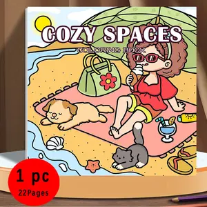 Cozy Spaces Bold & Easy Coloring Book: 22 Cute Summer Beach Relax Pages, 120gsm No Bleed Thick Paper, Non-Toxic, Stress Relief Art for Adults & Kids, ASMR Coloring Fun
