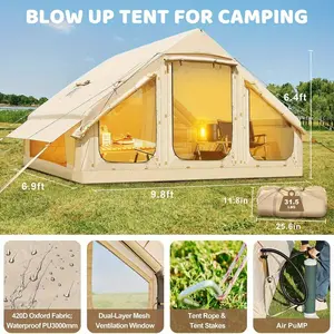 Inflatable Tents for Camping, Blow Up Tent with Hand Pump, Easy Setup InflatableTent 4 Season Tent, Waterproof Oxford Air Glamping Tents for Camping Adult 4/6/8 Person