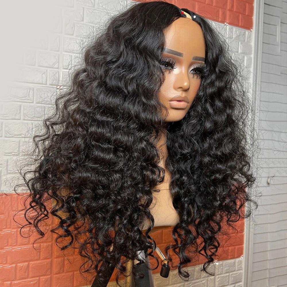 [NEW IN] Deep Wave Glueless V Part Wig Human Hair with Drawstring for Black Women Curly V Part Wig Human Hair Loose Deep Wave V Part Wigs Beginner Friendly No Sew In