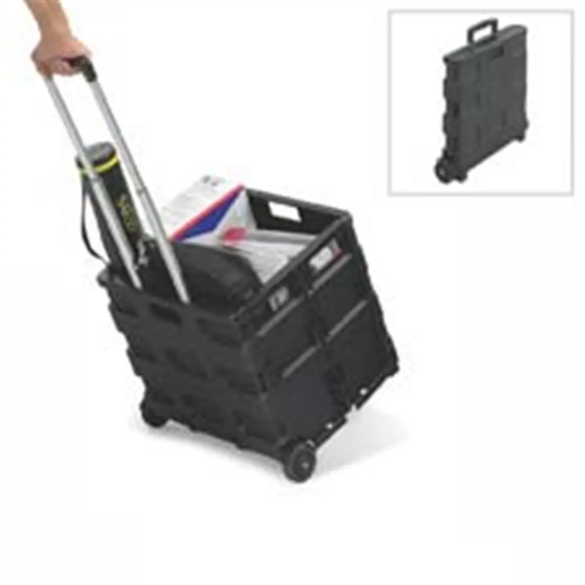 212 MAIN Portable Caddy, Black Collapsible High-Capacity Trolley with Telescopic Handle and Puncture-Resistant Wheels for Travel Use & Outdoor Sports, Collapsible Foldable Wagon