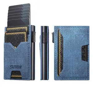 SUTENI With Card Holder Card Slot Faux Leather Flip Wallet Card Box Pressing The Button Automatically Ejects Frosted Feel The Card Wallet For Unisex Relatives Friends and Elders Holiday Gift