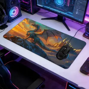 Fantasy Dragon Castle Oil Painting Large Extended Gaming Mouse Pad, Extended Mousepad, Non-Slip Rubber Base Stitched Lock Edge Desk Mat, Durable Accessory for Home Office & Gaming Setup, Ideal Gift for Gamers