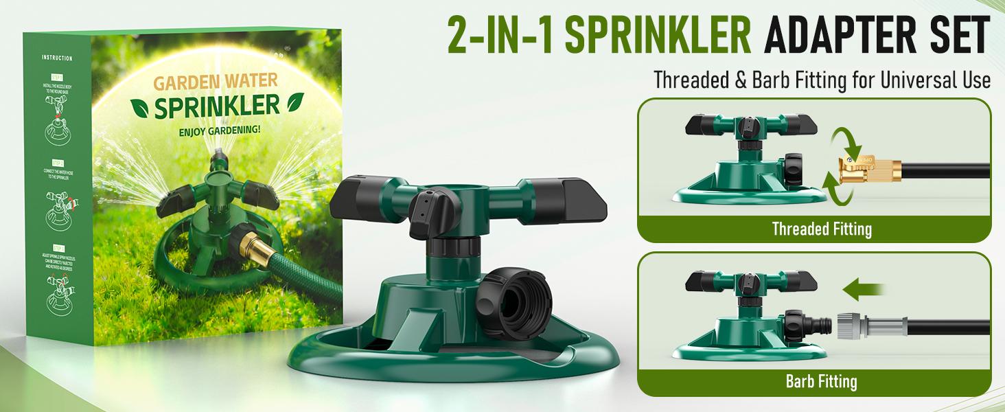 Upgraded 360 Degree Rotating Lawn Sprinkler, High Pressure Automatic Garden Watering System, Large Area Coverage Irrigation, 3-Arm Heavy Duty Yard Sprinkler, Water Saving Adjustable Spray for Outdoor Lawn & Garden