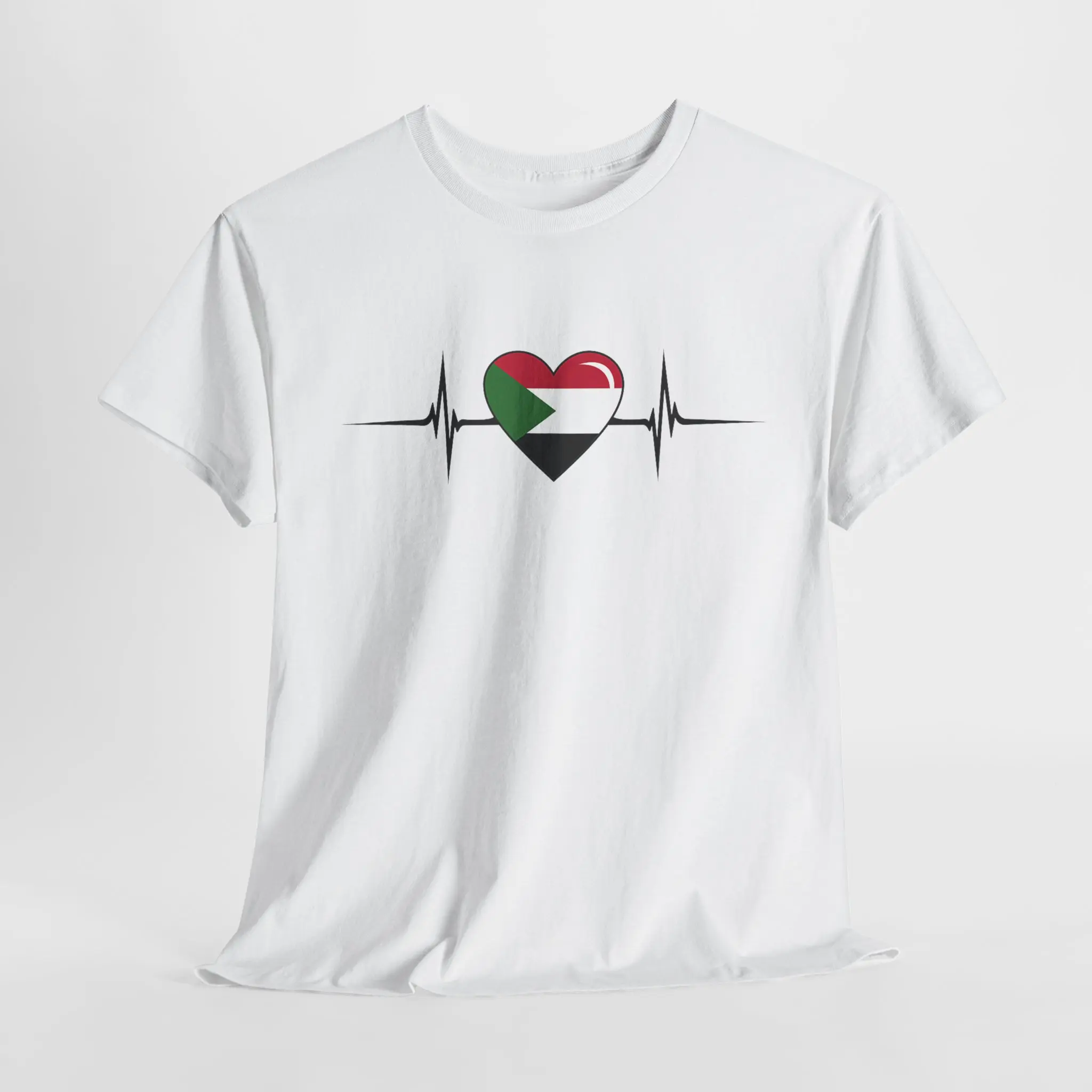 Heartbeat Design Sudanese Flag Sudan Unisex Short-sleeve T-Shirt, Full Color Casual Cotton