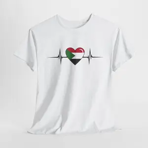 Heartbeat Design Sudanese Flag Sudan Unisex Short-sleeve T-Shirt, Full Color Casual Cotton