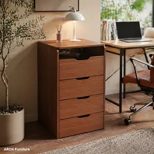 60cm 3-in-1 Makeup Vanity Desk, Arch-Style Compact Walnut Indoor Furniture for Bedroom with Flip-Top Mirror, Visible Glass Desktop, 3 Drawers