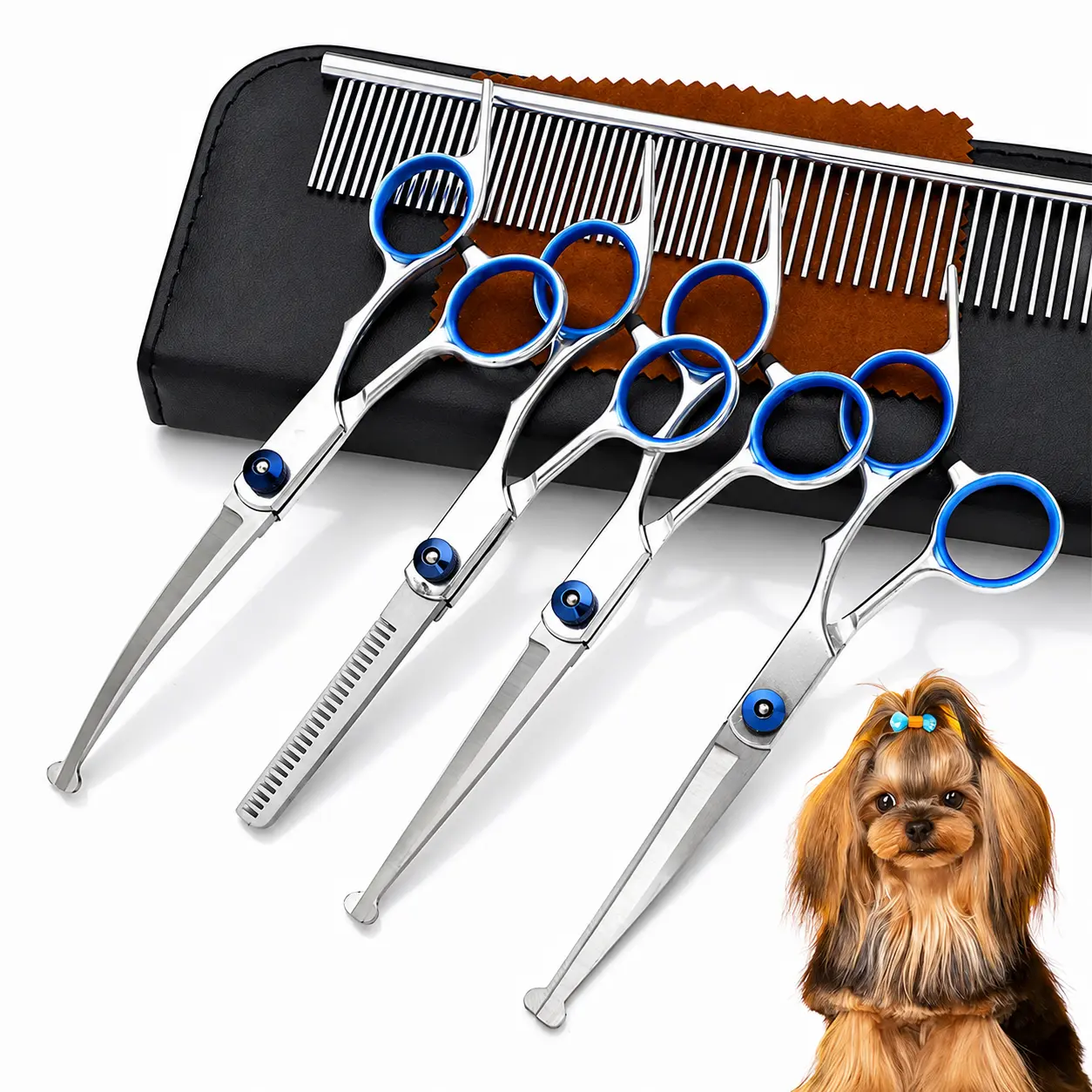 5-in-1 Scissors Professional Stainless Steel Grooming Scissor Set - Pet Grooming Products, Safety Round Tips, Sharp Durable Blades, Precise Cut Tools for Dogs & Cats