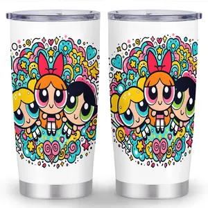 THE POWERPUFF GIRLS Tumbler with Blossom, Buttercup, Bubbles  Cup, Leakproof Lid & Straw, 304 Stainless Steel Cup for School, Travel, Birthday Gifts  - Perfect for Fans!, Durable Drinkware