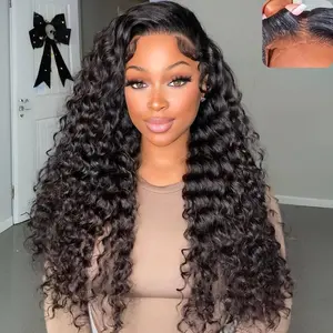 MYLOCKME Glueless Deep Wave Curly Human Hair Wig Reay To Wear 5x5 7x5 HD Lace Frontal Wigs Pre-cut Pre-plucked Deep Wa9x6 6x4 Lace Front Wig 180 Density for Women