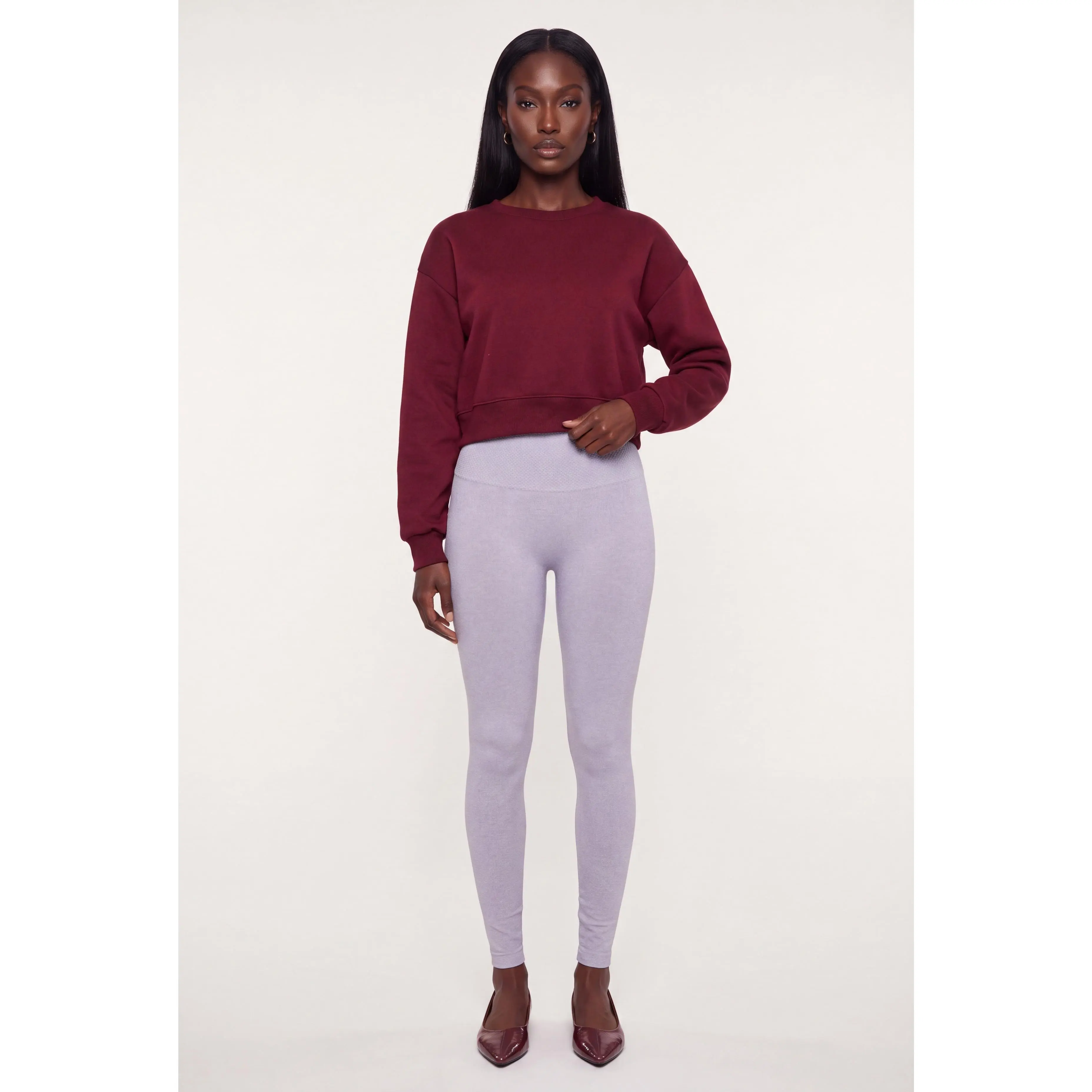 Waffle Knit Waistband Fleece Leggings