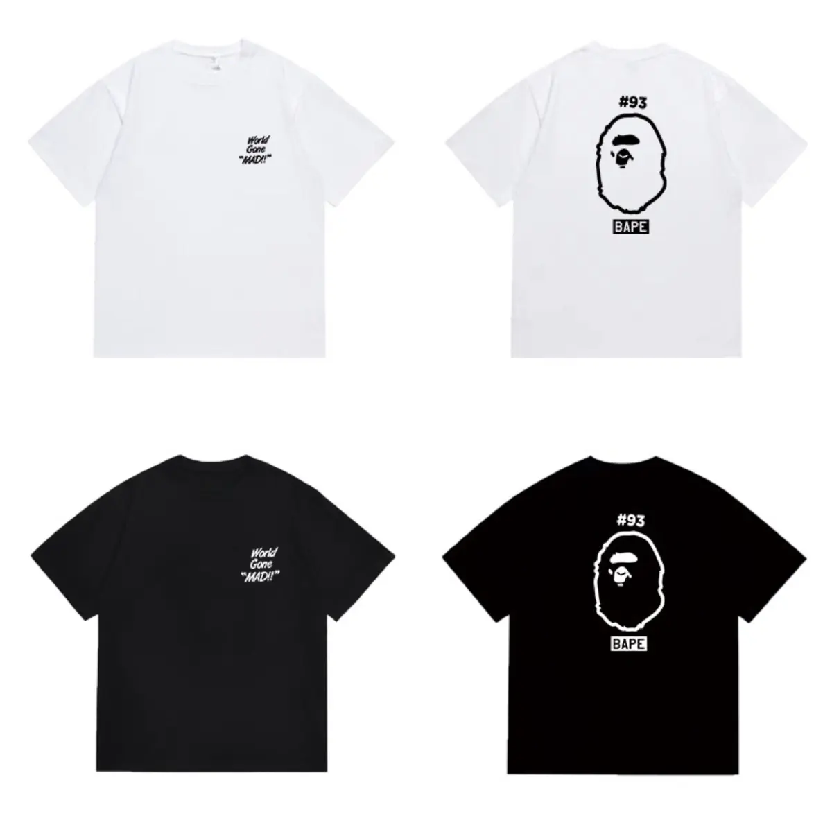 Unisex Minimal Ape Graphic T Shirt Front Back Print Casual Streetwear Tee