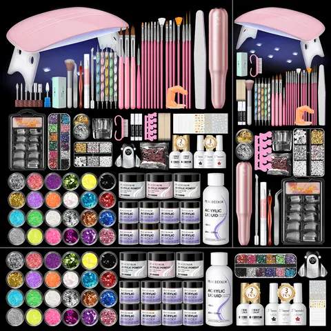 Peacecolor Smooth Acrylic Nail Manicure Starter Kit with Powder, Liquid, UV LED Nail Lamp, Drill Machine & Art Tools for Home Salon Use, Nail Care