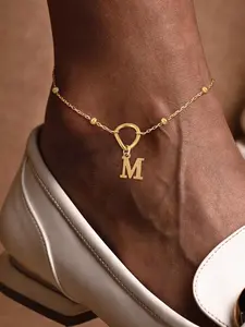 Initials Anklet, Stainless Steel Bead Chain Anklet for Women & Girls, Fashion Jewelry for Party, Daily Clothing Decor, Trendy All-match & Exquisite Jewelry for Birthday Gift, Trendy Jewellery Accessories