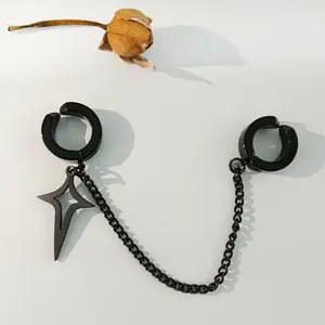 1pc of Stainless Steel Hip-Hop Style Personalized Fashion Chain Pendant Design Ear Clip Earrings, No Piercing Jewelry, Unisex