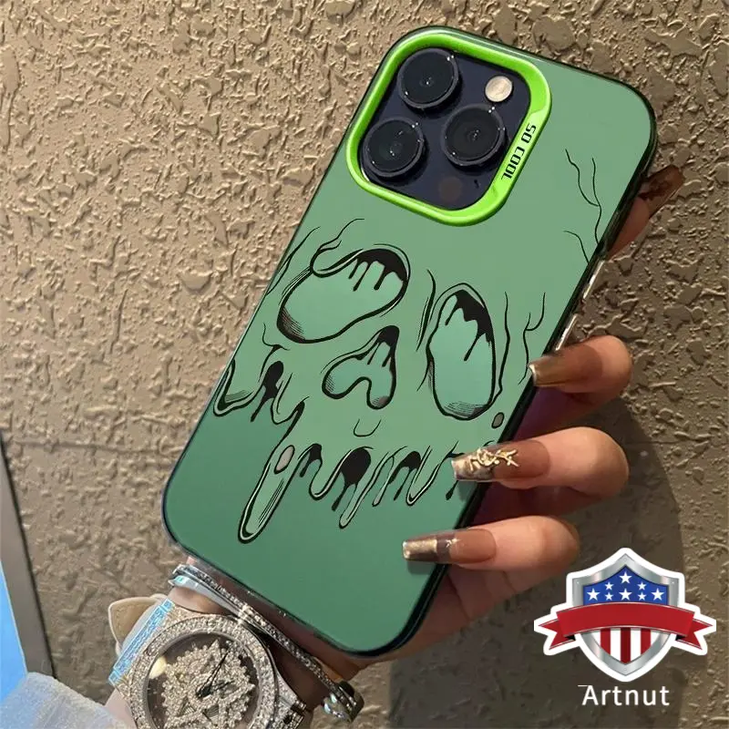 Green Skull Pattern Silicone Cellphone Casing for iPhone 11,12,13,14 Pro Max,15,16,XR,XS Plus - Shockproof, Drop-Protective, Durable PC Mobile Phone Accessories Cover