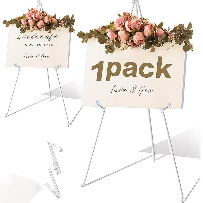 Foldable Metal Tripod Easel Stand, Adjustable 80-168cm Height Display Holder with Extendable 70-110cm Leg Span, Compact 37cm Storage Rack for Wedding Welcome Signs, Birthday & Holiday Party Decor, Matte White & Black Dual Color