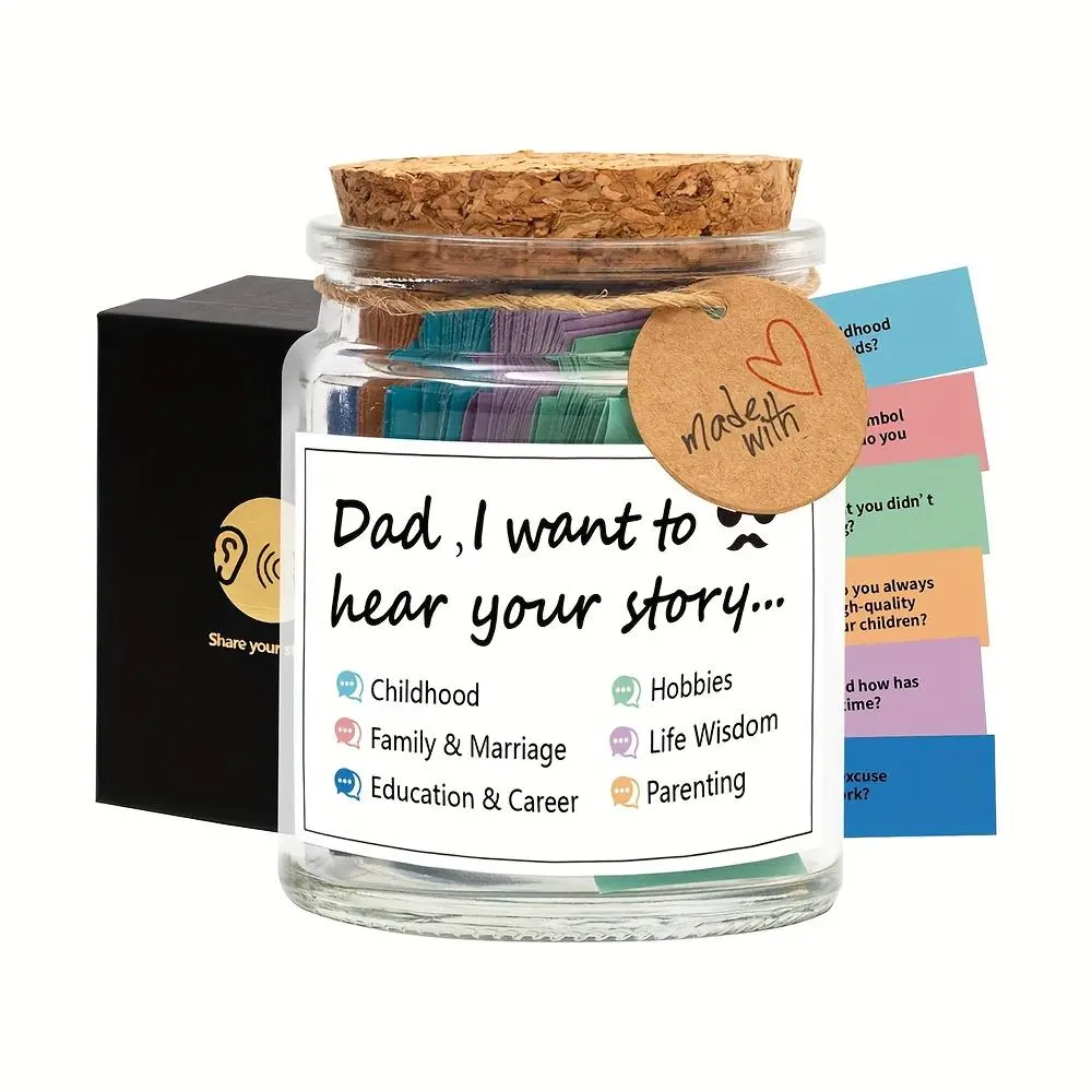 Dad I Want To Hear Your Story Glass Jar with 10pcs Story Card, Creative Gift, Keepsake for Family