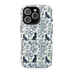 Black Labrador French Toile Tough Phone Case , Phone Accessory Phone Case for Samsung and iPhone 17, 16, 15, 14, 13, 12, 11 Pro Max, X, XR, XS Max, 8, And 7 Plus Compatible with Samsung Galaxy S25