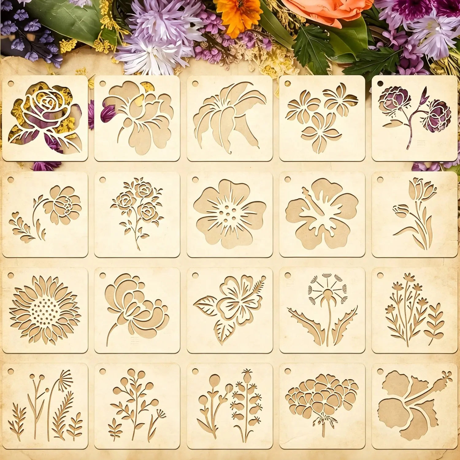 Lovely Floral Layering Painting Templates Versatile Patterns 20 Pieces DIY Craft Accessories for Coloring Embossing Scrapbooking Interior Decor Crafting