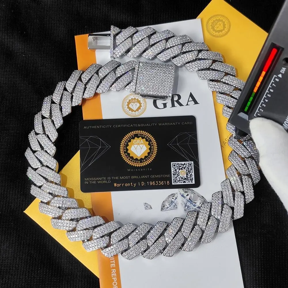 Pass Diamond Test GRA Moissanite 25mm Wide 6Rows 925 Solid Silver Cuban link chain for Rapper Hip Hop VVS Iced Out Necklace