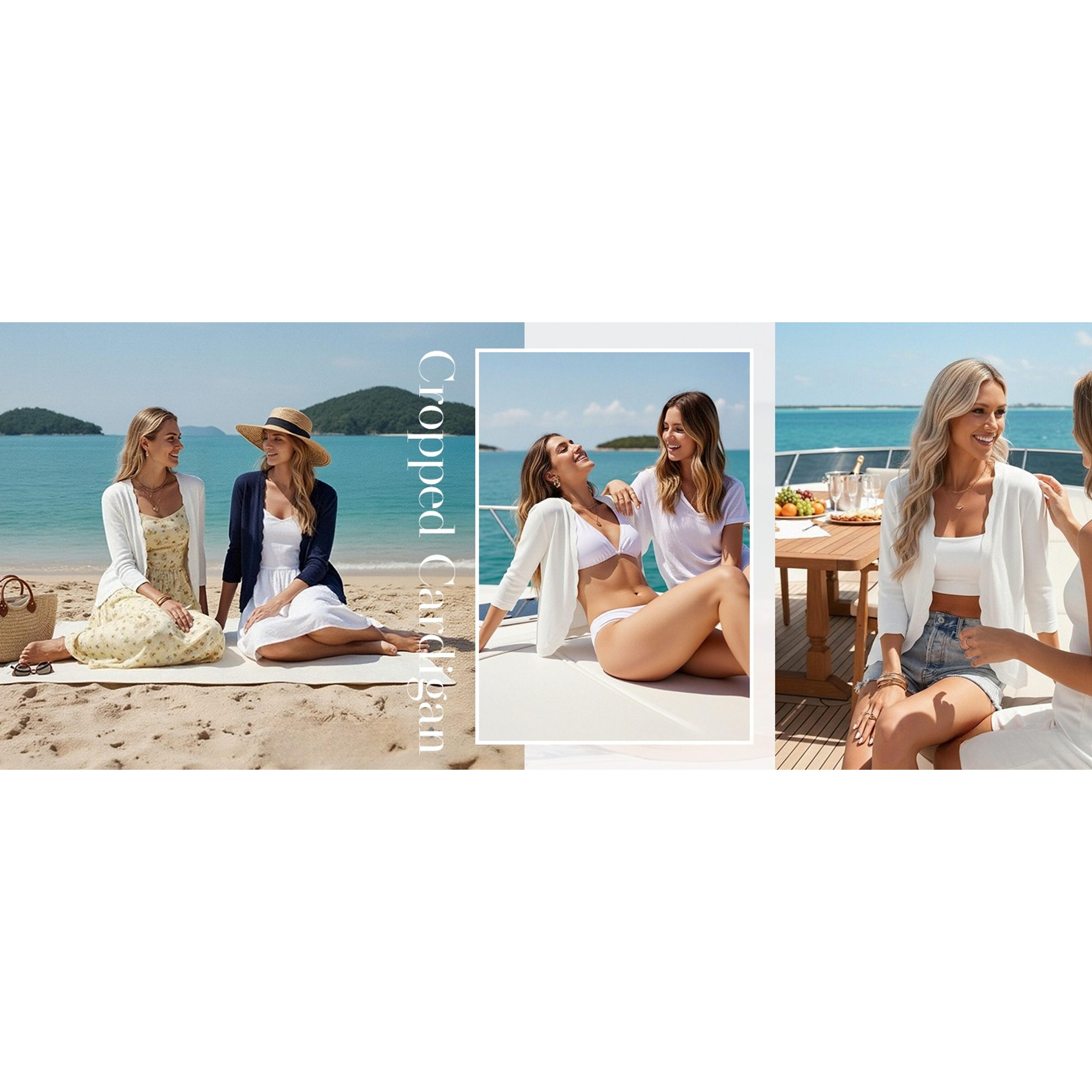 Women Lightweight Summer Cardigans 3/4 Sleeve Cropped Cardigan Sweaters Open Front Bolero Shrug